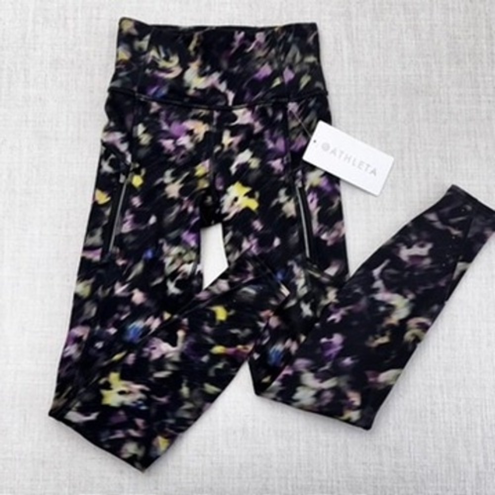 Athleta Rainier Tight XXS Purple Abstract Floral Brushed Supersonic Leggings NEW